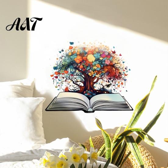 Floral Book Tree Wall Stickers Large Sticker, Colorful Flowers Decal, Waterproof Flexible PVC Covering Peel And Stick Decal for Home Living
