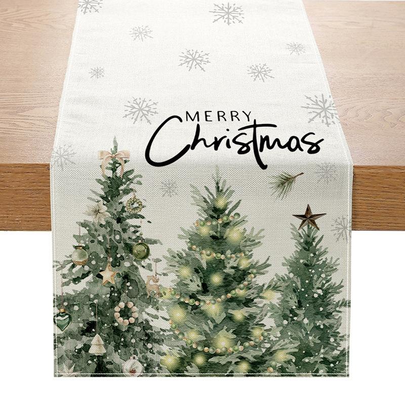 Праздничная скатерть-дорожка Рождественское украшение Принт Льняная настольная салфетка Маленькая накидка на обеденный стол