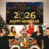 2026 Happy New Year Banner, 72x44 Inches - Golden Fabric New Year Backdrop for New Year's Eve Celebration
