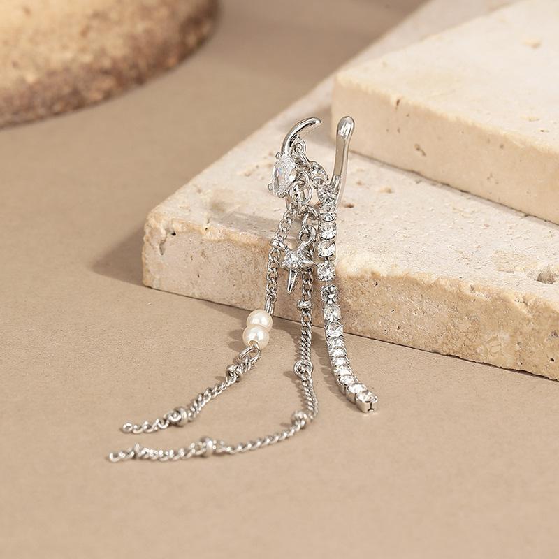 Кисточка циркон серьги клипса без пирсинга для женщин длинный звезда ушная косточка клипса модные индивидуальные украшения вечерние аксессуары винтажные кольца серьги