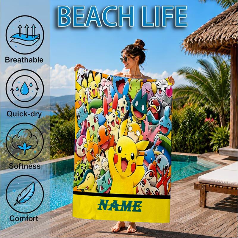 Custom Name Beach Towel Christmas Pika Microfiber Beach Towel Super Soft & Absorbent for Bath, Beach, Travel Bath Time Accessory, Fan gifts