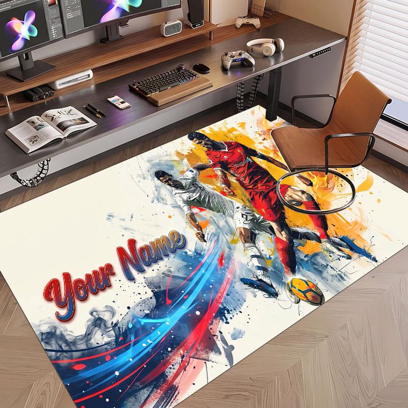 Custom Rug Cristiano Ronaldo Pattern Print Name Text Soft Non‑Slip Floor Carpet for Home Indoor Decoration