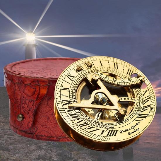 Навигационный ретро-прибор, морской золотой подарок, поставляется в изысканном футляре из высококачественной кожи с замысловатыми деталями, полированные солнечные часы в стиле стимпанк