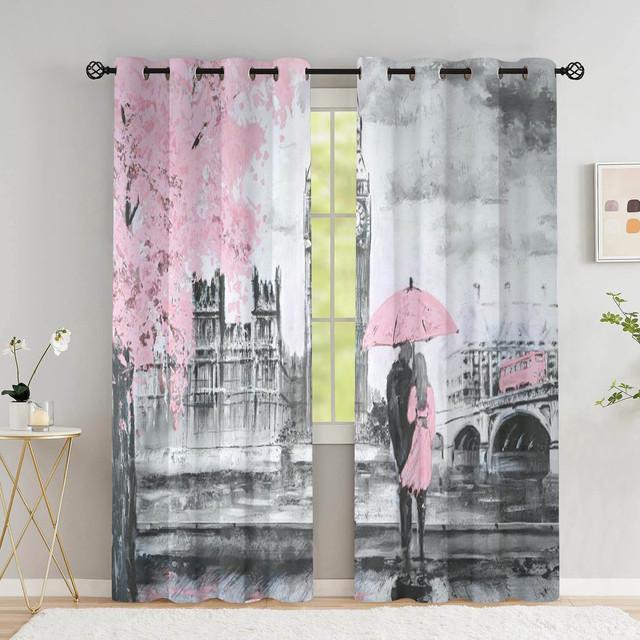 Paris Lover Window Curtain Eiffel Towers Living Room Blackout Curtain For Bedroom Dorm Oil Painting Aesthetic Home Decor 2 Panel