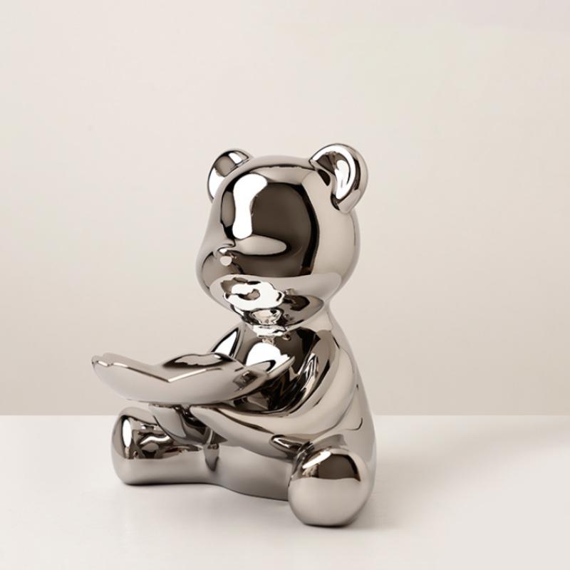 20см Керамическая Фигурка Медведя Домашнее Украшение Статуэтка Животного Полка для Хранения Ключей Современная Комнатная Скульптура Настольный Декор Статуэтки Украшения