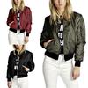 Autumn Winter Women Zipper Thin Jacket Bomber Long Sleeve Coats Stand Collar Outerwear