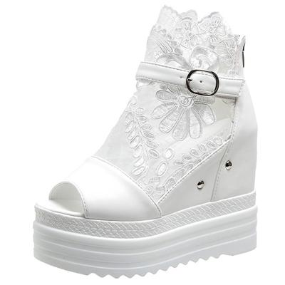 Модные босоножки на танкетке женские летние 12 см толстые сандалии-маффины рыбий рот дышащая сетка повседневная обувь сандалии на платформе женские