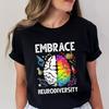 Футболка Embrace Neurodiversity для женщин, футболки с графикой мамы, осведомленность об аутизме, с коротким рукавом, больших размеров, женская футболка, одежда