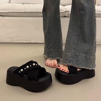 Летние женские шлепанцы на толстой подошве, увеличивающие рост, крутые, для улицы, новые шлепанцы на танкетке высокого класса