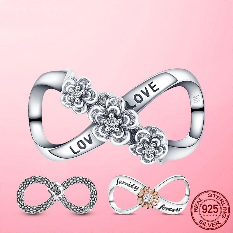 Charms Beads 925 Sterling Silver Daisy Flower Family Love Infinity Charm Ouroboros Snake Beads Fit Fashion Bracelet DIY Jewelry