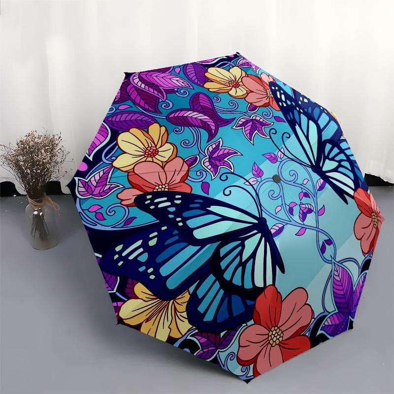 1pc Butterfly Floral Mandala Design Umbrella with Plastic Handle,Vibrant Cartoon Pattern,Multi-functional UmbrellaPT134