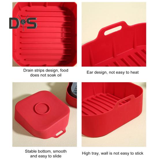 Silicone Air Fryer Baking Pan Liners with Handles Food-Grade Silicone Oven Liner Non-Stick Reusable Airfryer Accessories for 4-6 Qt Air Fryers