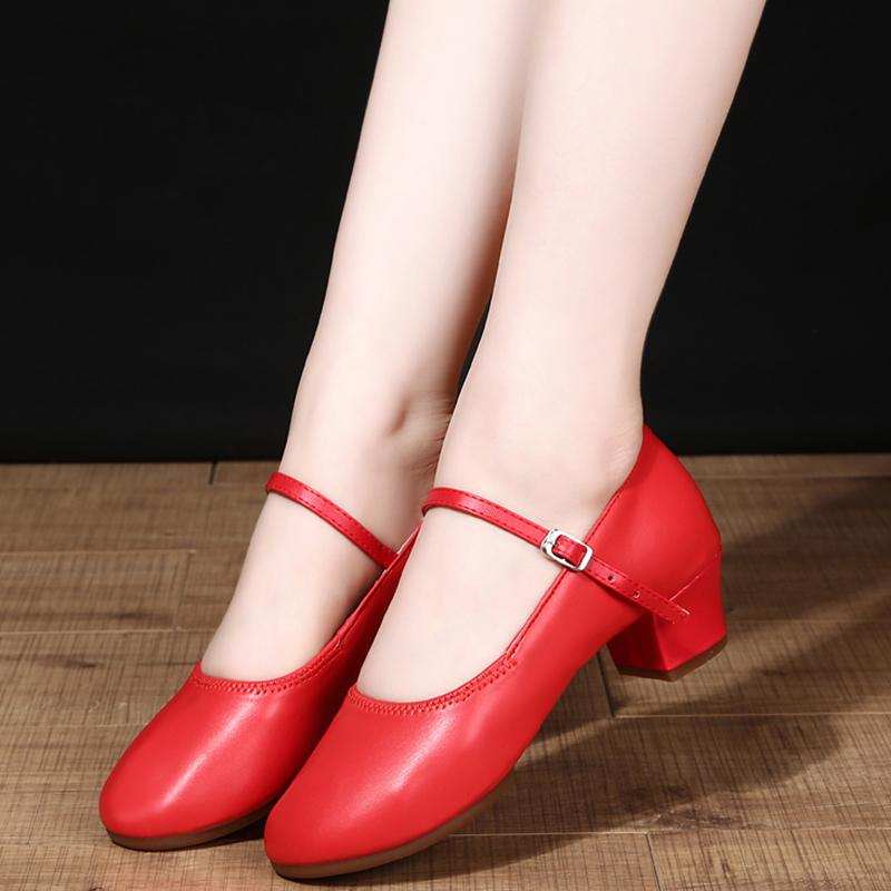 Современные танцевальные туфли на среднем каблуке, танцевальная обувь с мягкой подошвой, танцевальная обувь для взрослых, женские красные танцевальные туфли в стиле Мэри Джейн