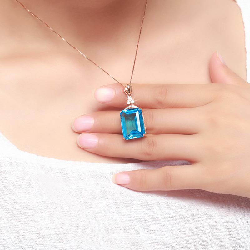 POMOiii Новый стиль, темперамент, прямоугольный морской синий цвет, кулон, женский натуральный циркон, цепочка на ключицу, подвеска на свадьбу, помолвку, ювелирные украшения