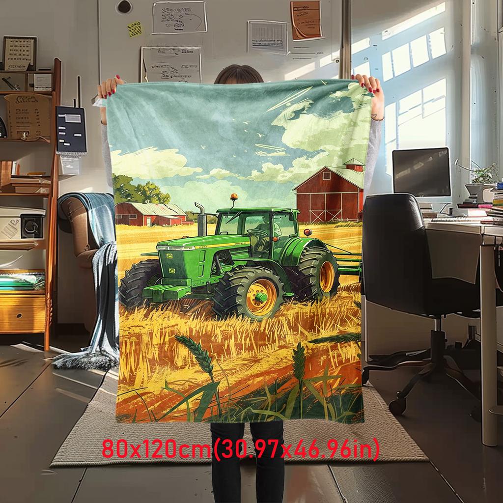 1PC Tractor Farmhouse Scene Blanket Soft Comfortable All Seasons Suitable Sofa Office Travel Festive Gift