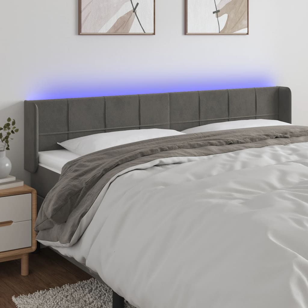 LED Headboard Dark Grey 183 x 16 x 78 88 cm Velvet