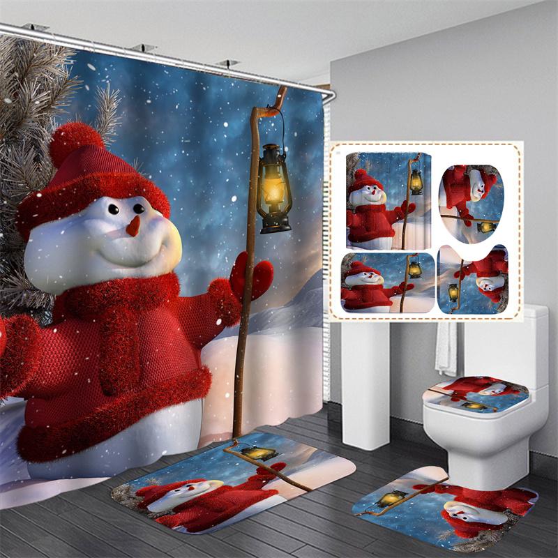 Санта Рождественский комплект занавесок для душа Коврик для ванной Противоскользящий коврик Перегородка для ванной комнаты Водонепроницаемый Декор для дома Cortinas Para BañO