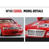 1/24 Benz W140 S320 SEL Red Pig Alloy Wide Body Sports Car Model Diecast Metal Modified Raing Car Model Sound and Light Kids Toy Gift