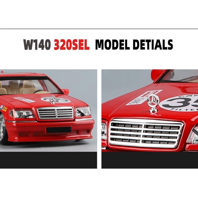 1/24 Benz W140 S320 SEL Red Pig Alloy Wide Body Sports Car Model Diecast Metal Modified Raing Car Model Sound and Light Kids Toy Gift