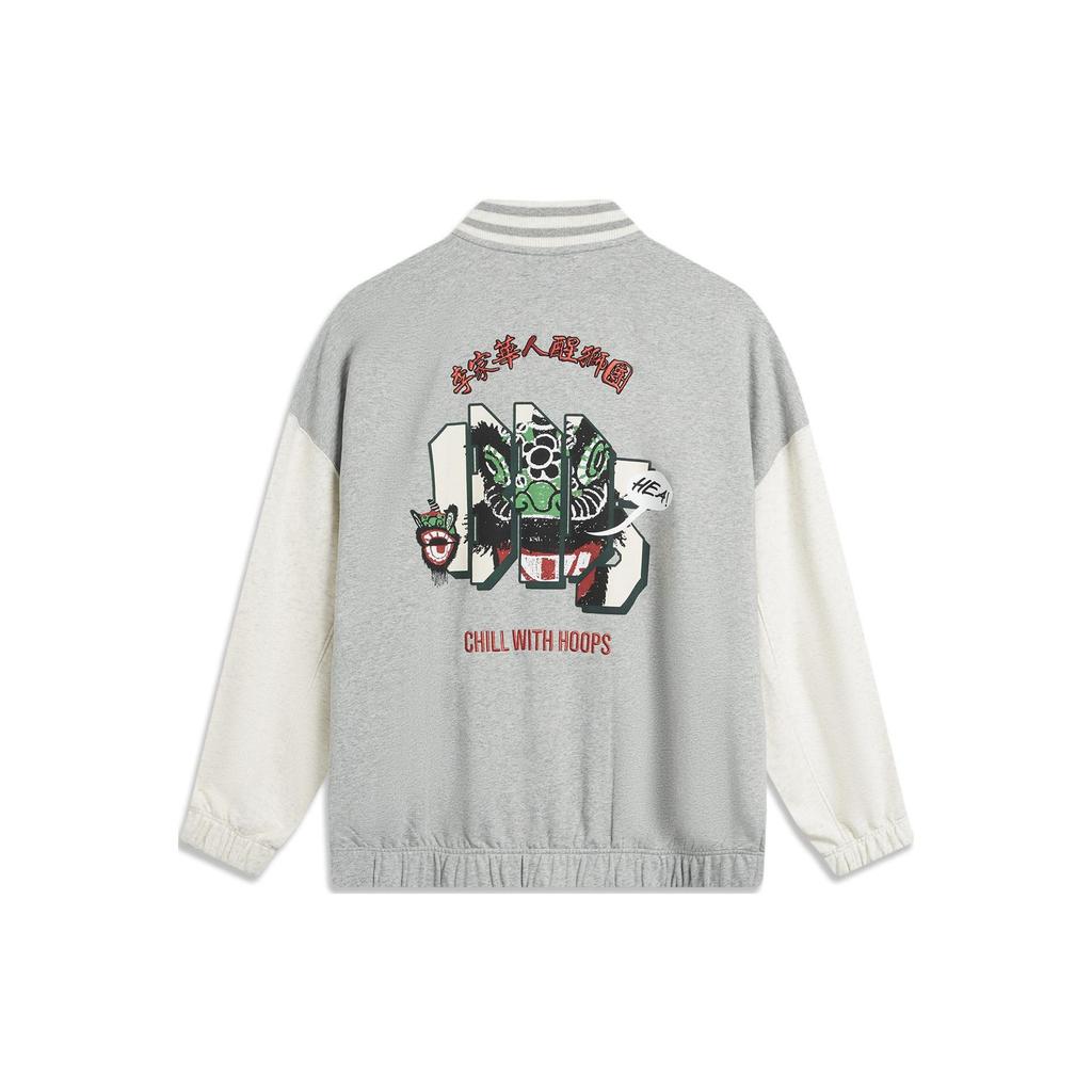 Мужская бейсбольная куртка Li Ning Badfive American Vintage Print Letter с серым принтом AJDT773-2