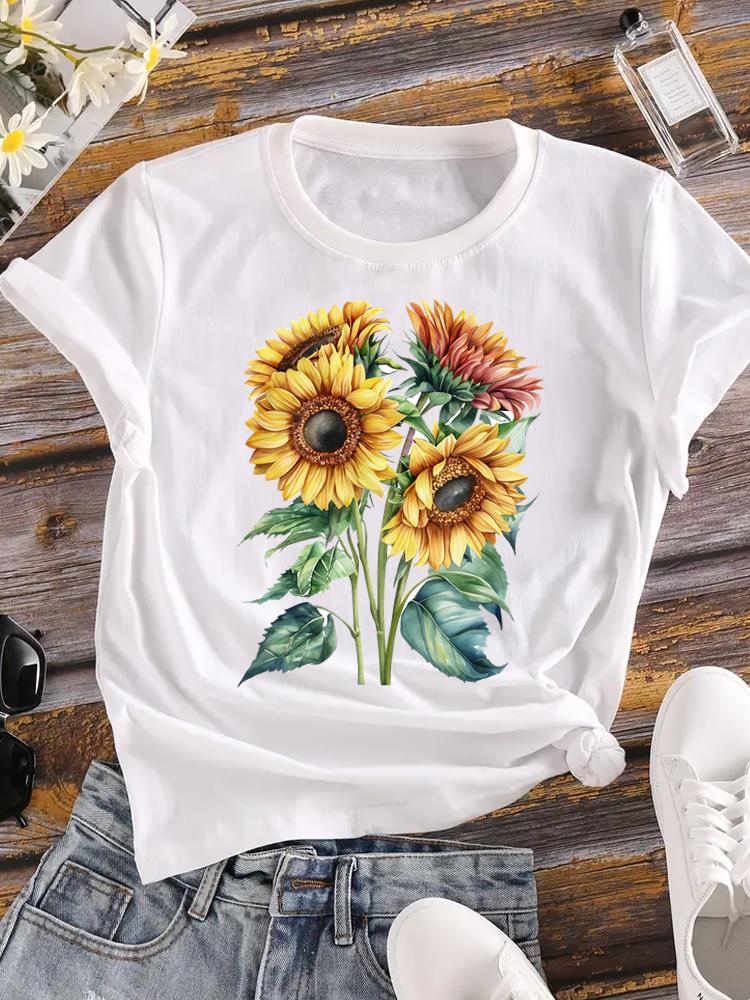 (Asian Size) Women watercolor trend cue 90s Clothing Casual Tees Top Short Sleeve T Shirt tee Fashion Print Ladies Female Graphic T-shirts