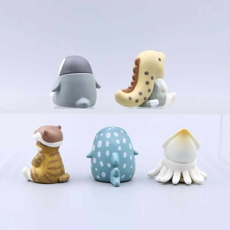 Mofusand COS Marine Creature Sitting Posture Figurine Toy Cat Squid Penguin Shark Desk Decor Birthday Gift for Collectors