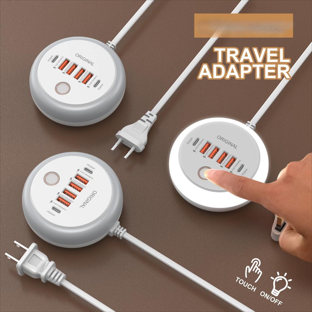 Сетевой фильтр 50 Вт с несколькими портами, розеткой USB Type-C, сенсорной подсветкой, быстрой зарядкой, телефонным адаптером для iPhone, Samsung, Xiaomi, зарядное устройство USB-C