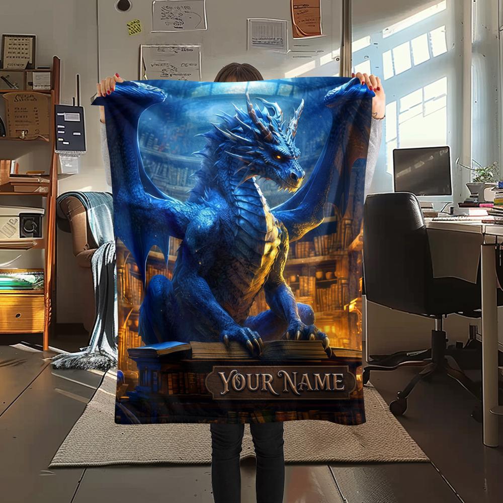 1PC Custom Name Dragons Fiery Majesty Patterned Flannel Blanket Suitable For All Seasons for Home Decor Warmth and Comfort Gifts Holiday Present_lx