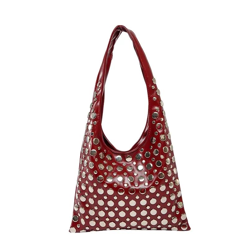 Fashion PU Big Rivets Designer Style Shoulder Bags for Girls  Trendy Large Capacity Personality  Girl Style Handbags