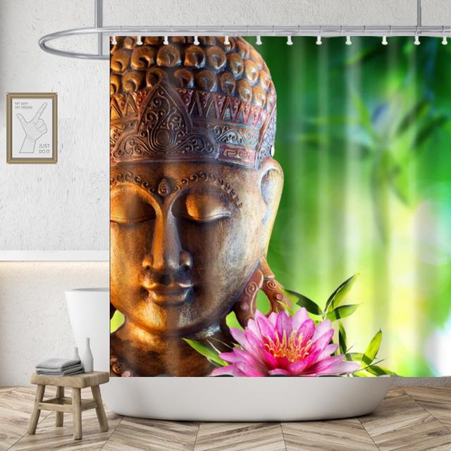 Сельский пейзаж, камень лотоса, Будда, занавеска для душа, занавеска для ванной, водонепроницаемая полиэстеровая занавеска для ванной комнаты с крючками