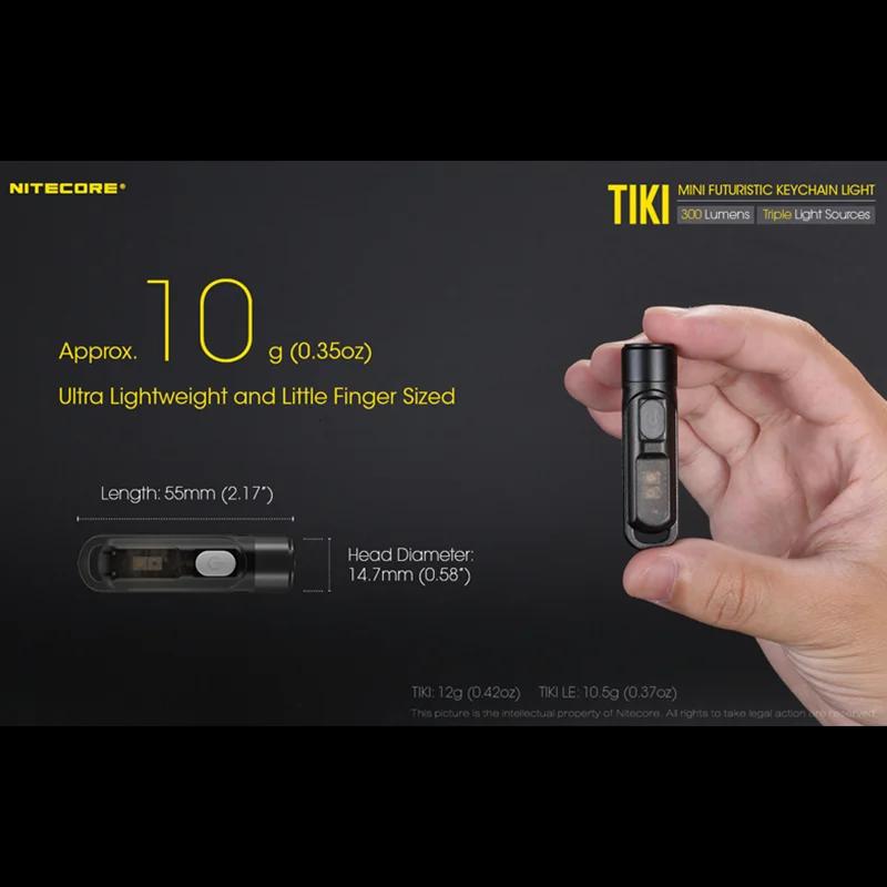 NITECORE TIKI TIKILE 300Lumens Mini Keychain Light Triple Lihgt Sources USB-Rechargeable Portable Lighting UV Light For Outdoor