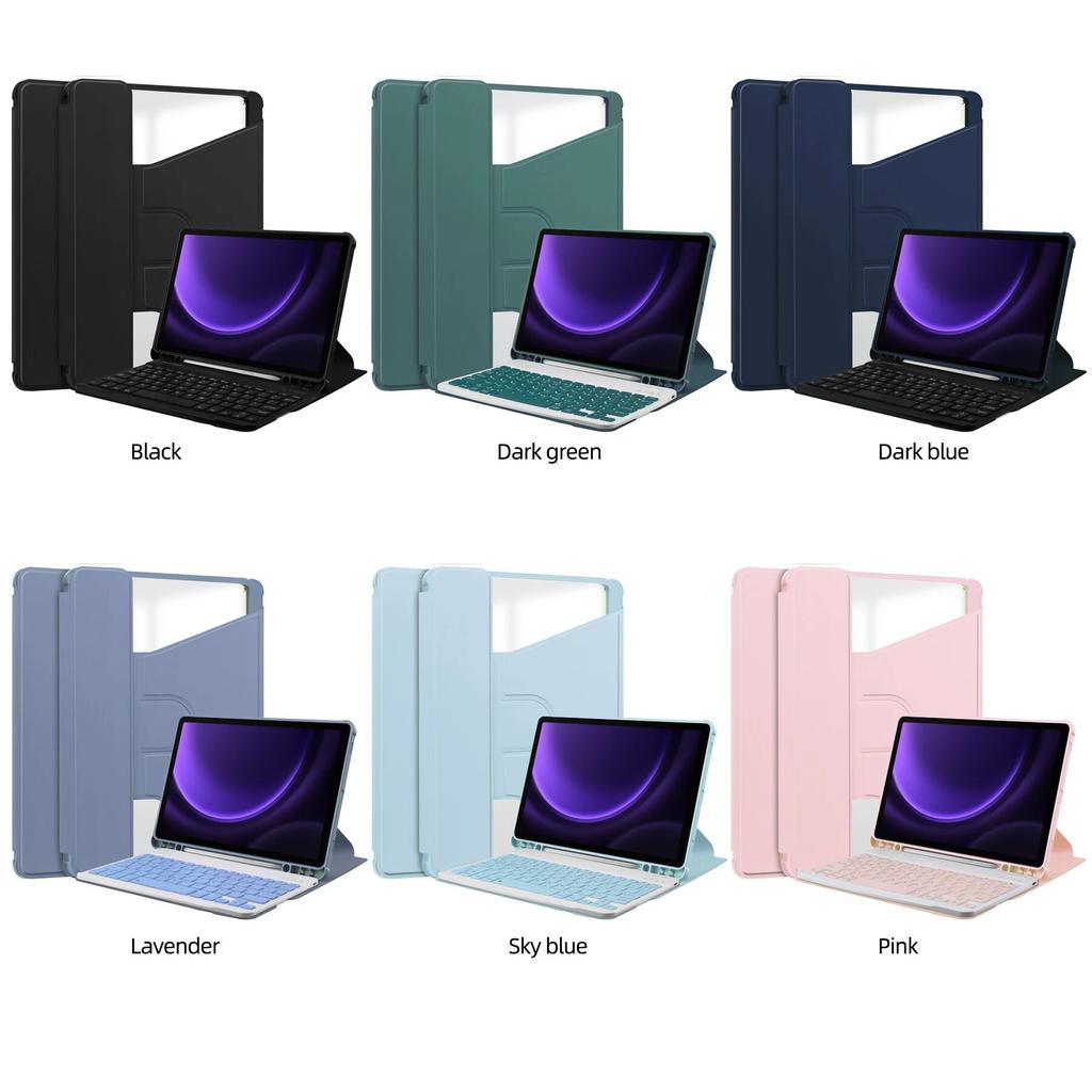 Кожаный чехол с клавиатурой Bluetooth для Samsung Galaxy Tab S9 FE Plus X616 X610 12,4 Tab S9FE 11 дюймов, вращающийся чехол для планшета, силиконовый защитный чехол