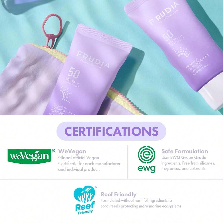 FRUDIA Blueberry Hydrating Air Fit Sunscreen 50g - SPF 50 Moisturizing Korean Face Sunscreen, Ultra Lightweight, No White Cast, Non-Greasy
