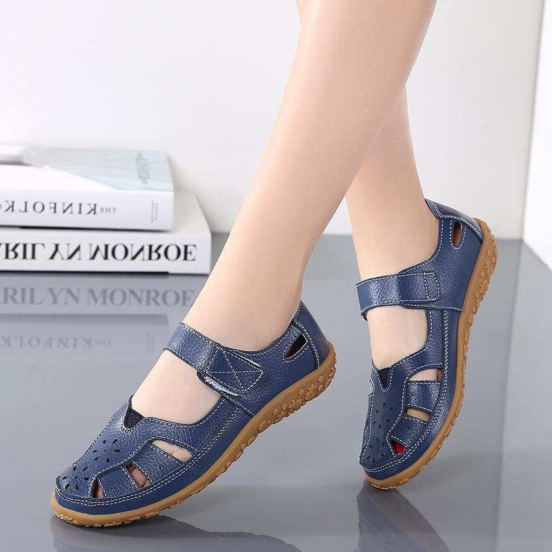 Fashion Sandals Summer Breathable Leather Slippers Women Fashion Non Slip Casual Roman Shoes Ladies Sandals White Shose