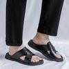 Модные летние мужские сандалии из натуральной кожи, пляжные сандалии, резиновая подошва, мягкие черные тапочки с толстой подошвой, мужские римские сандалии
