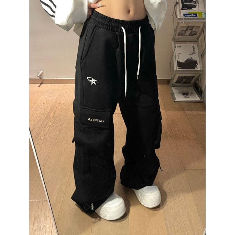 Женская одежда, винтажные мешковатые спортивные штаны, брюки-карго, серые, весенне-осенние, новые прямые повседневные брюки с широкими штанинами, большой карман, 2024