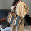 Canvas Bag Women's Large-capacity New Contrasting Color Shoulder Messenger Bag Class Bag Commuter Tote Bag