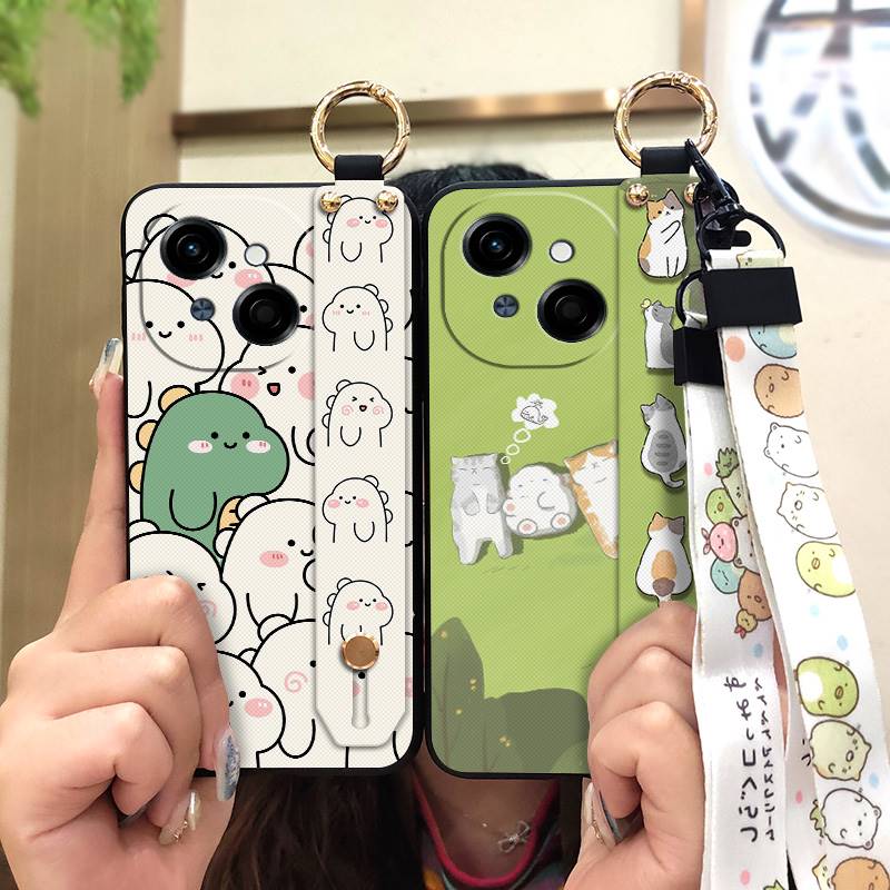 Waterproof Kickstand Phone Case For Tecno POP9 4G/Spark GO 1/KL4 Ring Silicone Wrist Strap Soft Case Cute Phone Holder