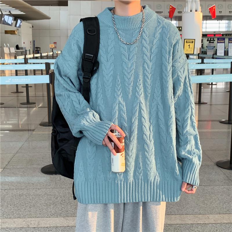 Новейшая мужская модная одежда Вязаный свитер из флиса Весна Осень Свободные однотонные подростковые топы для мужчин Пуловер с длинным рукавом Толстые мужские свитера