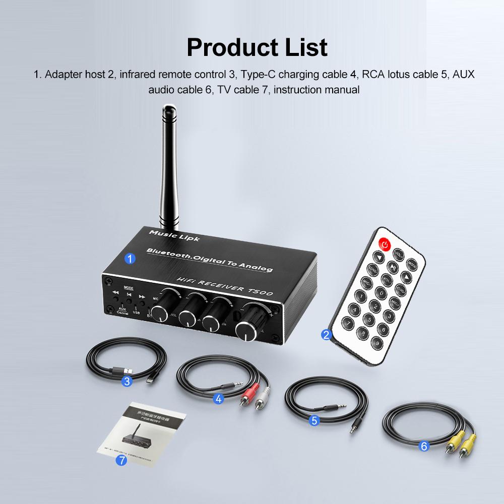 Bluetooth 5.4 Аудиоприемник 3D Стерео Коаксиальный ЦАП Конвертер USB U-Диск Воспроизведение 6.5мм Микрофон Караоке Беспроводной Адаптер Для Автомобильной Колонки