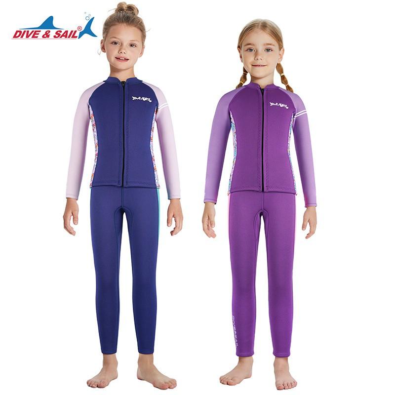 Kids 2.5mm Wetsuit Set Girls - Long Sleeve Thermal Dive Suit Swimming Snorkeling Surf Training