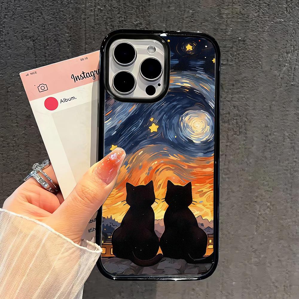 Масляная живопись Черная кошка Жесткий чехол Для iPhone 17 16 15 14 13 12 11 Pro Max Air Защитный ударопрочный Чехол-бампер