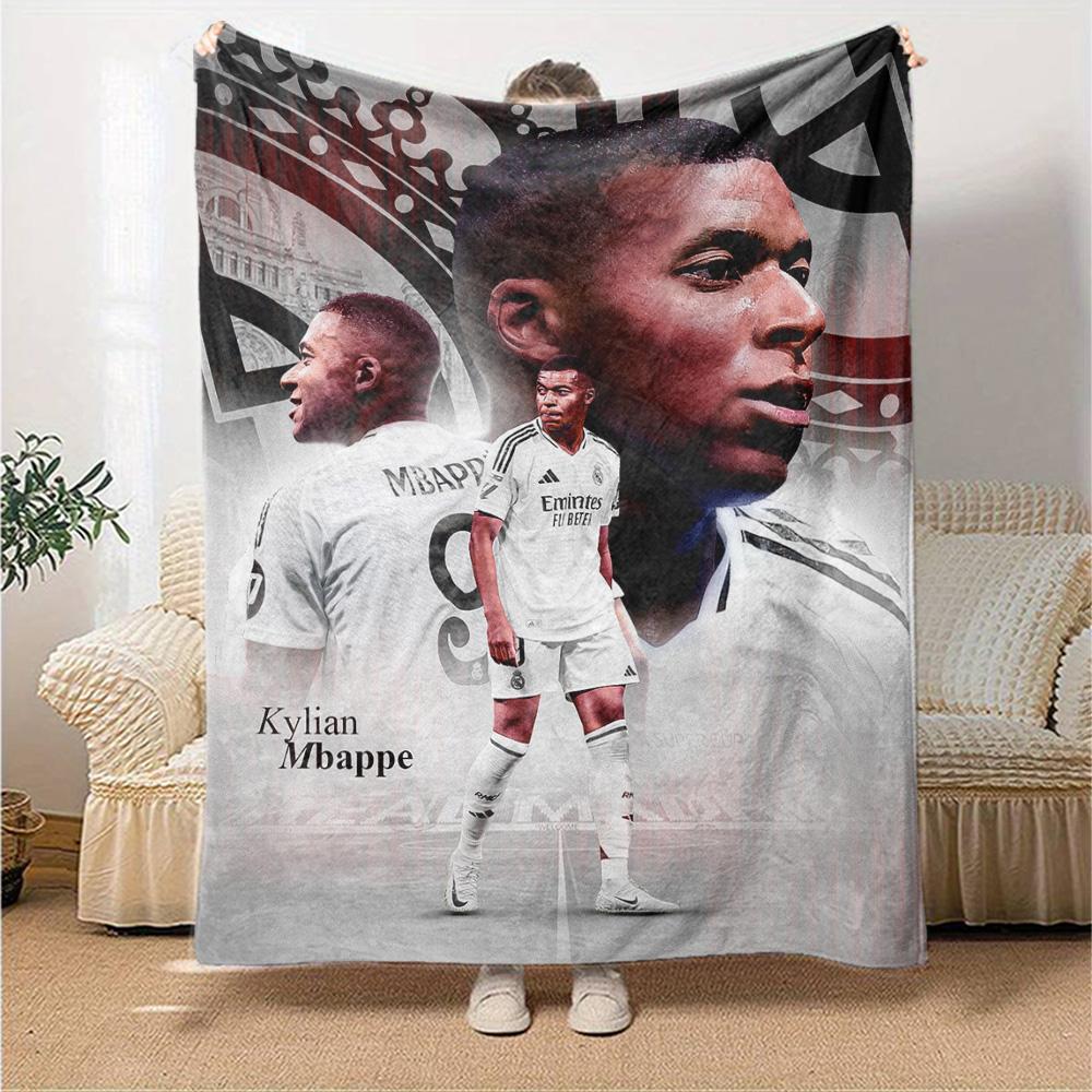 Star Player Kylian Mbappé Blanket Soft Warm Cozy Great for Sofa Office Chair Picnics for All Seasons Playful Design