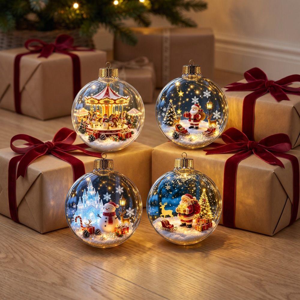 Acrylic Clear Christmas Bauble Ornament Sleigh Reindeer Santa Snowman Deer Pendant Family Holiday