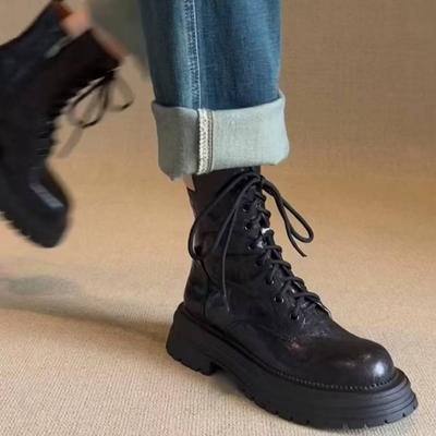 Новые женские сапоги до середины икры, осенне-зимняя модная женская обувь на шнуровке «Челси» на молнии Botas Mujer, спортивная женская обувь на каблуке-платформе