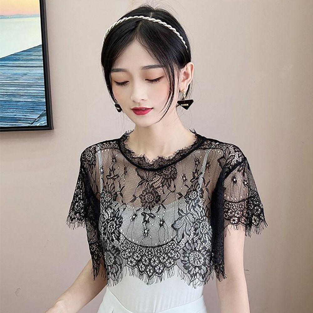 White Black Lace Shawl Lace Blouse Shoulders Scarf Fashion Fake Collar Cape Spring Autumn