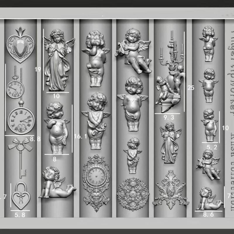Силиконовый 3D молд для ногтей 'Часы Ангела' Сердце Замок Шаблоны для ногтей DIY Украшения для нейл-арта Пластины для стемпинга Инструменты для дизайна маникюра