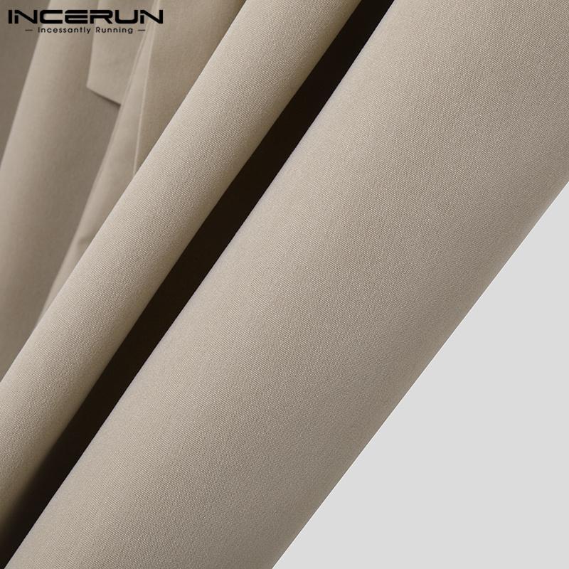 INCERUN Men Lapel V Neck Solid Color Jumpsuits Casual Zipper Long Rompers