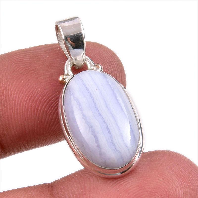 Natural Blue Lace Agate Gemstone Handmade 925 Solid Silver Pendant 1.50" Z1k13