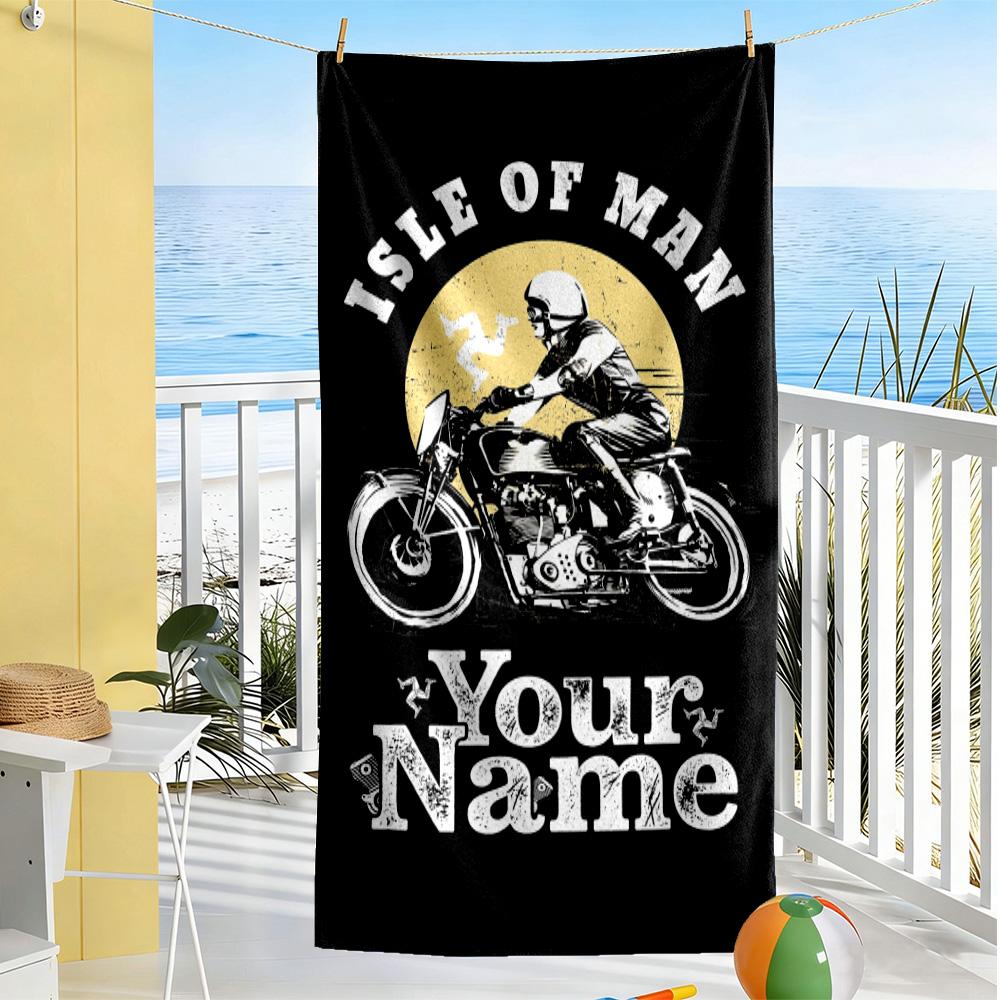Isle Man Tt Personalized Text Beach Towel Super Soft Absorbent Perfect for Traveling Yoga Camping and Swimming